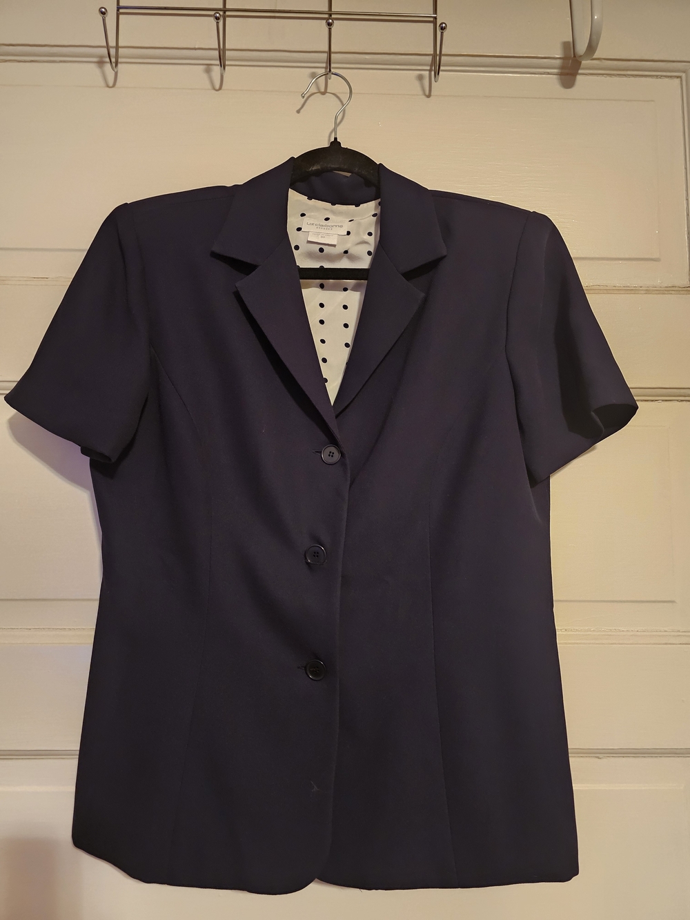VTG Liz Claiborne Short Sleeve Blazer Navy/Black Size 10 Polka Dot Lined